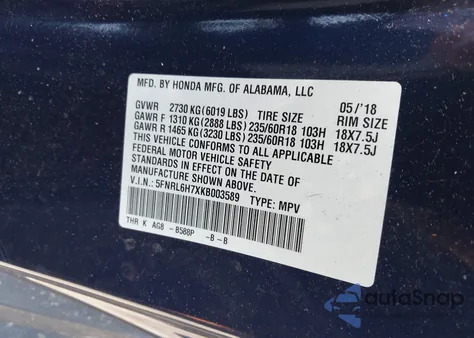 2019 Honda Odyssey Ex-L from USA, damaged, VIN 5FNRL6H7XKB003589